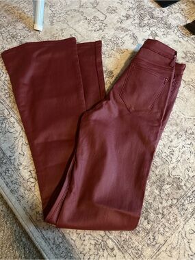 Edikted Small Burgundy Faux Leather Flare Pants High Rise Stretch